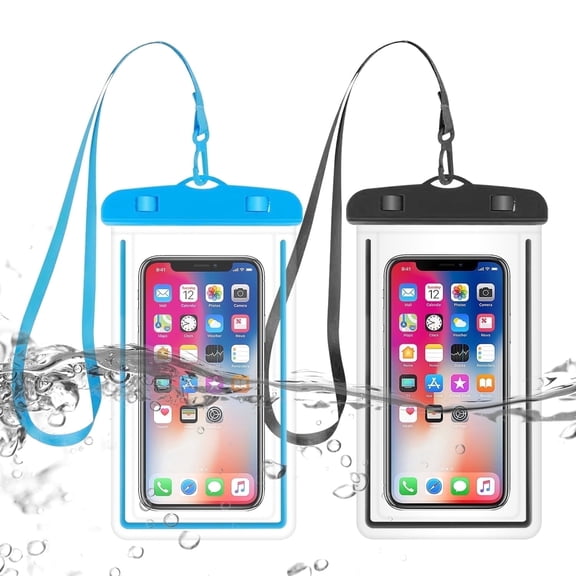OAZOUF 2 Pack IPX8 PVC Waterproof Phone Pouch Bag with Fluorescent Detachable Lanyard for iPhone Android