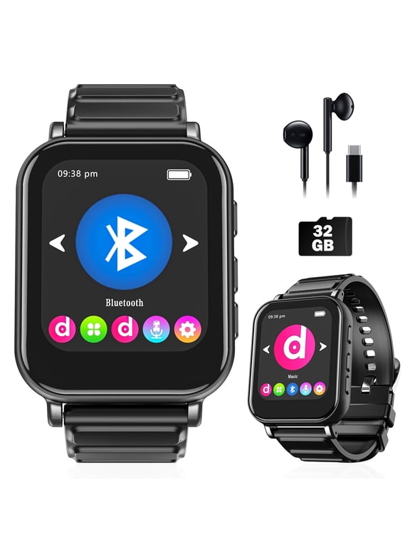 32GB Smart MP3 Player Watch with Bluetooth 5.0, 1.69 Full Touchscreen Portable MP3 Watch with Recorder FM Stopwatch Alarm Calculator Pedometer, Black