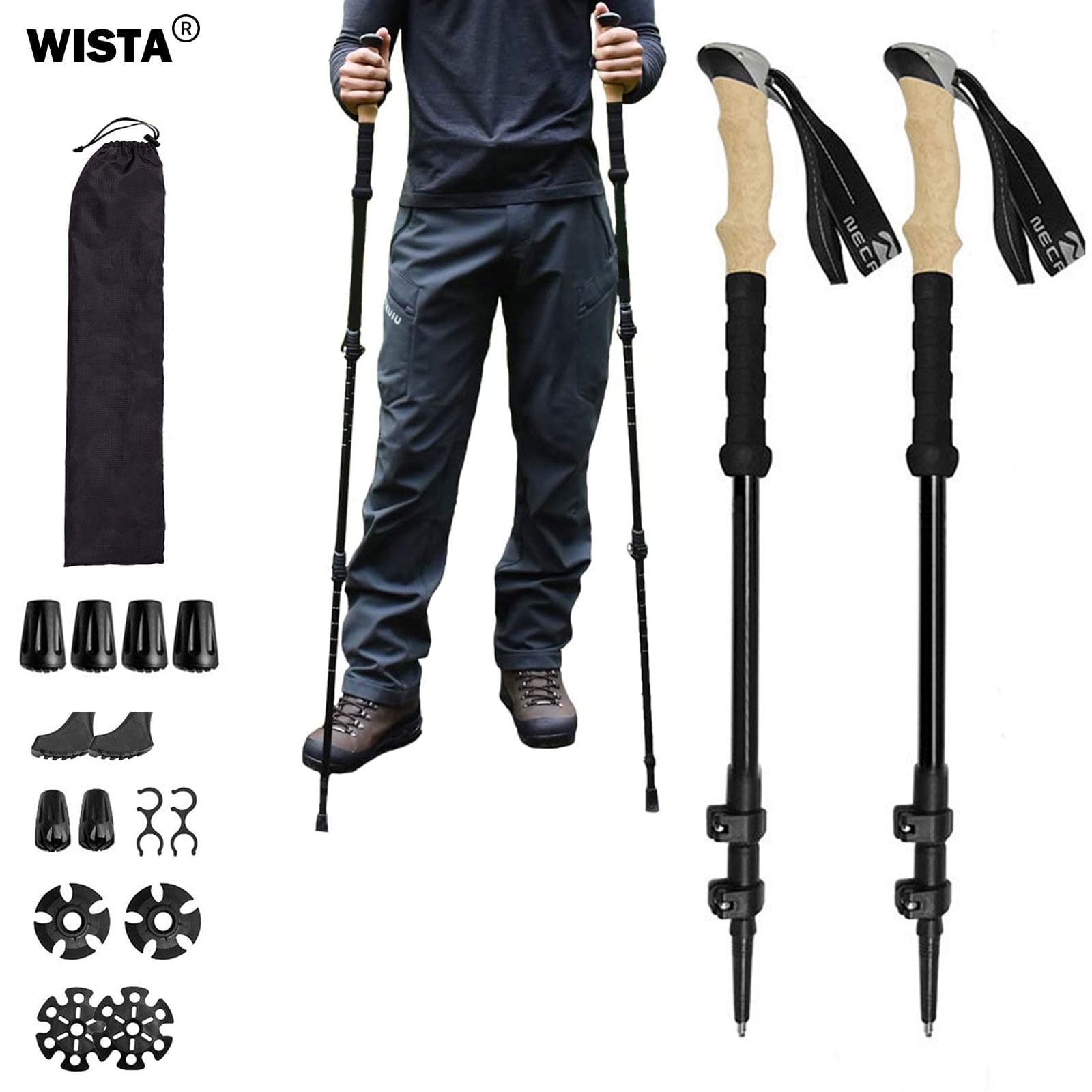 WISTA Collapsible Trekking Poles 2-Pack: Carbon Fiber Adjustable Hiking Poles for Mountaineering Backpacking