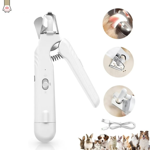 Oazouf Electric Dog Cat Nail Clippers Trimmer with LED Light Durable Grinder for Large Medium Small Dogs Cats Pets, White