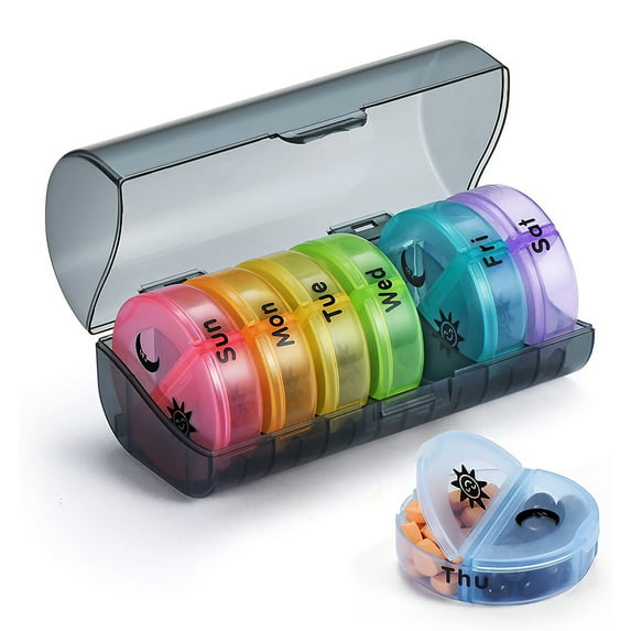 Large Weekly Medicine Organizer 2 Times a Day Travel Pill Box Case for Pills, Vitamins, Fish Oil, Supplements