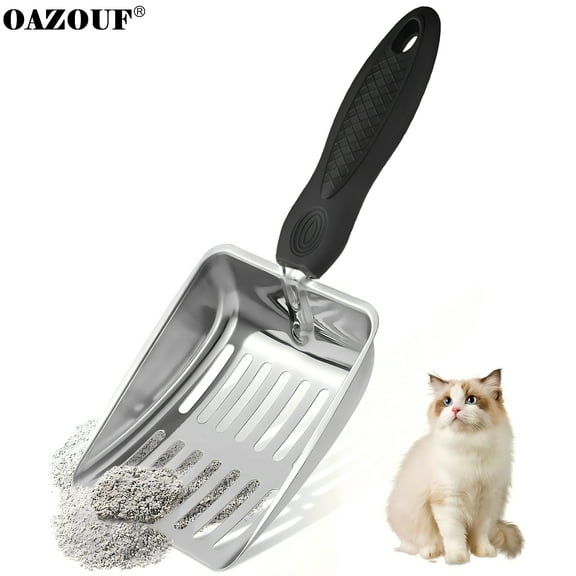 OAZOUF Stainless Steel Cat Litter Scoop with Holes: Heavy Duty Rust Proof Metal Scooper with Ergonomic Handle for Clumping Litter