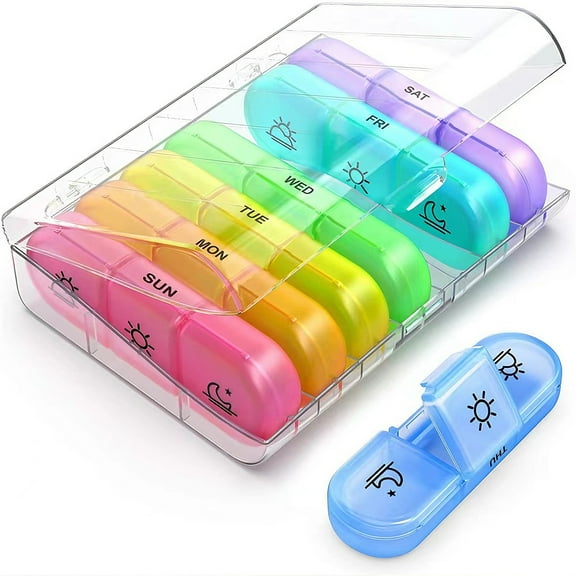 OAZOUF Weekly Pill Organizer 3 Times a Day - Large 7 Day Pill Box with Easy Open Design and Large Compartment - Medicine Pill Organizer for Pills Vitamin Fish Oil Supplements
