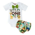 thumbnail image 1 of WISWELL Baby Kids Birthday Giraffe Romper Outfits Infant Boy Wild One Gentleman Bodysuit Cake Smash Party Clothes (Multicolor,12-18 Months), 1 of 8