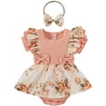 thumbnail image 1 of WISWELL Newborn Infant Baby Girl Summer Floral Bow Romper Short Sleeve Ribbed Bodysuit Ruffle Tutu Skirt Headband Outfits Set Clothes, 1 of 7