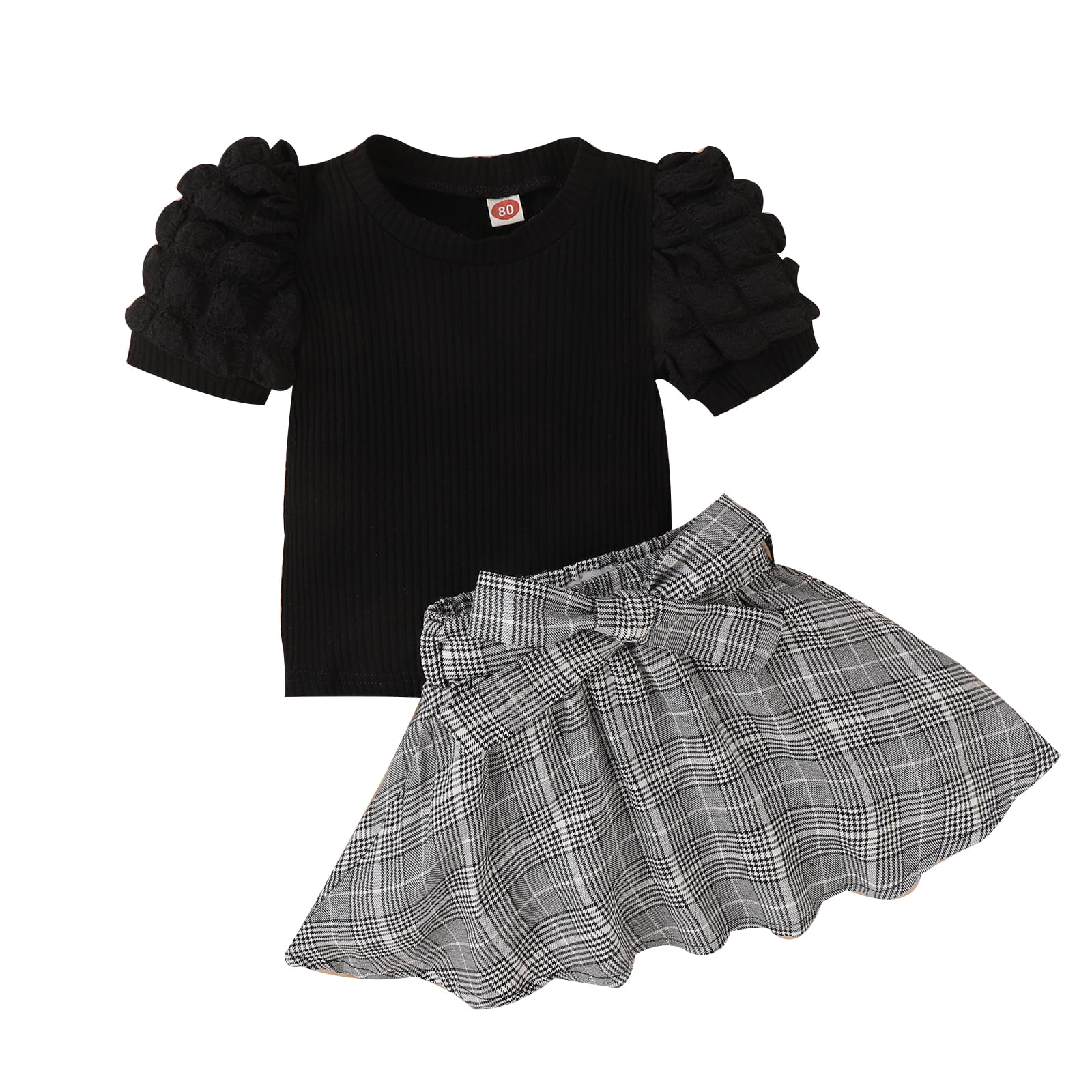 Summer Hot Selling Baby Kids Girls Fly Sleeves Cartoon Pattern T-shirt and Tulle Skirt Clothing Set