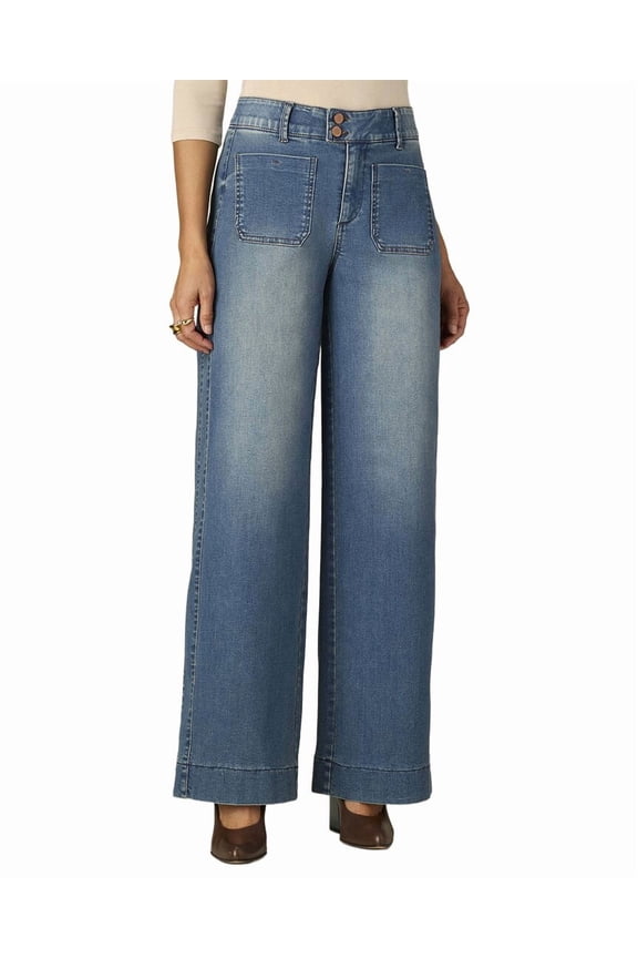 womens Blue High Rise Patch Pocket Wide Leg Jean, 8, Blue