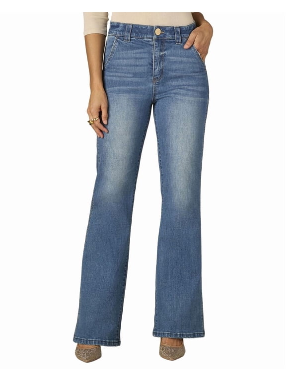 womens Mid Blue Skyrise Double Side Seam Trouser Detail Boot Jean,