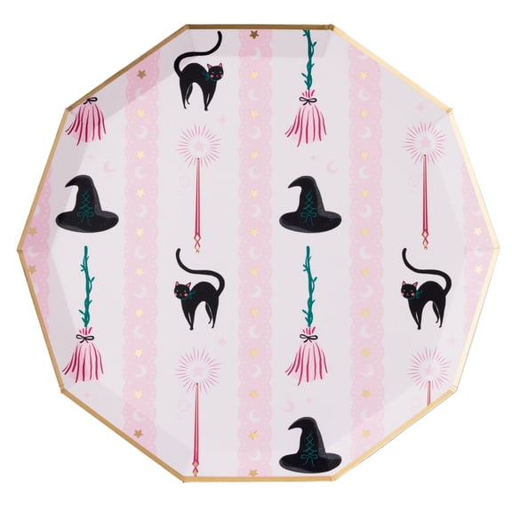 Bonjour Fte Witch and Green Large Paper Dinner Plates, Disposable Party Supplies, 8 Count, 10.75 Inch, Halloween, Birthday Party