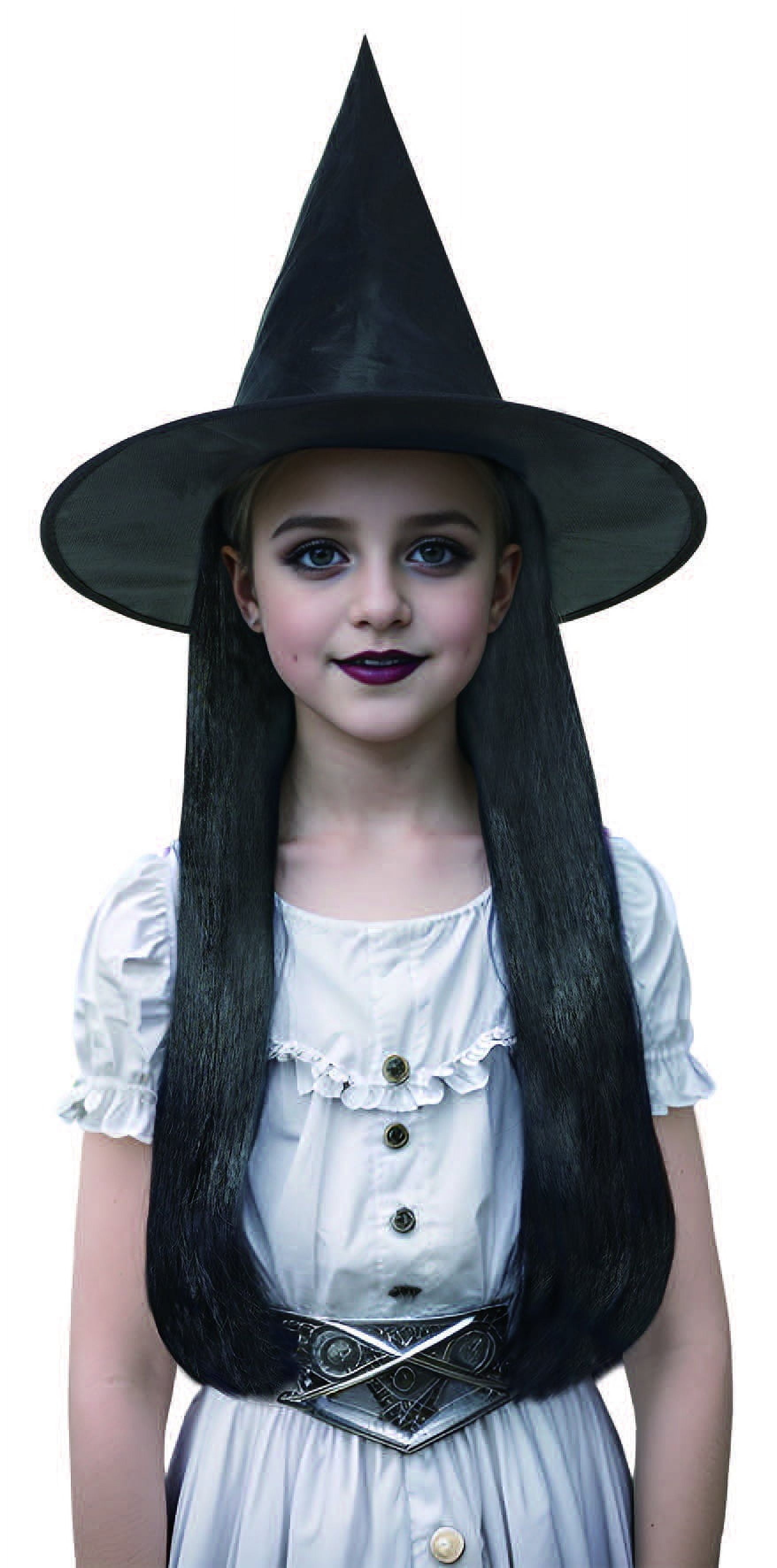 Witch Hat with Hair, Halloween Accessory for Children, Black, One Size fit for Boy or Girl, by Way to Celebrate