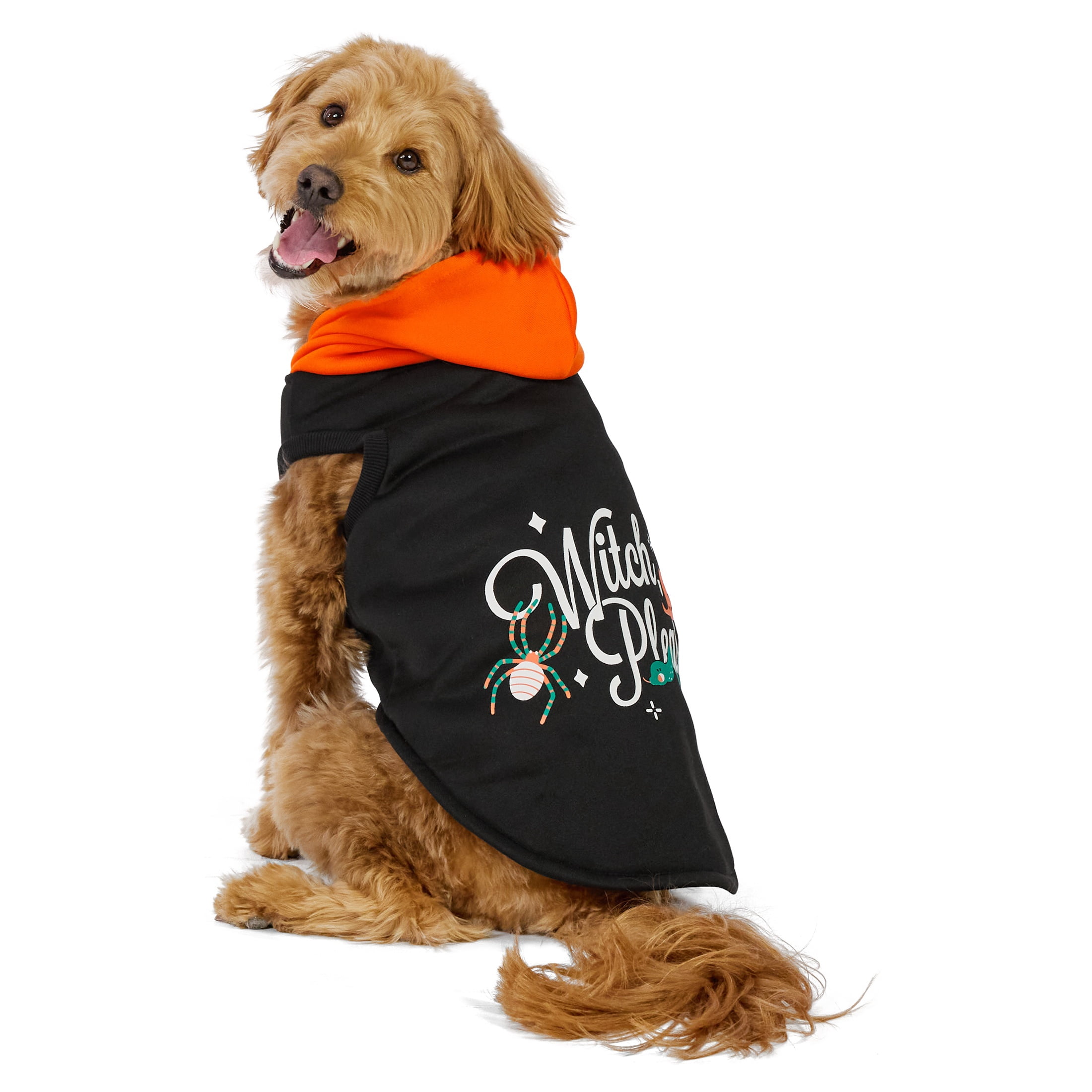 Vibrant Life Halloween Hoodie for Dogs, Witch Please, Orange and Black, M