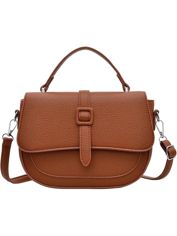 Crossbody Bag for Women, Small Flap Saddle Purse with Top Handle, Vegan Leather
