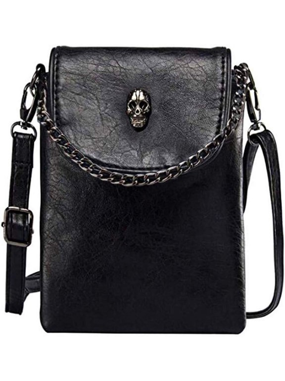 Small Crossbody Bag for Women Goth Bag Cell Phone Purse PU Leather Gothic Purse Mini Concert Shoulder Travel Purse with Chain