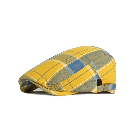 WITHMOONS Adjustable Colorful Plaid Flat Cap Newsboy Cabbie Gatsby Golf Beret Hat YZ30109 (Yellow)