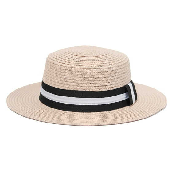 WITHMOONS Boater Skimmer Sailor Straw Amish Hat Banded 1920s QZW0058 (Pink)