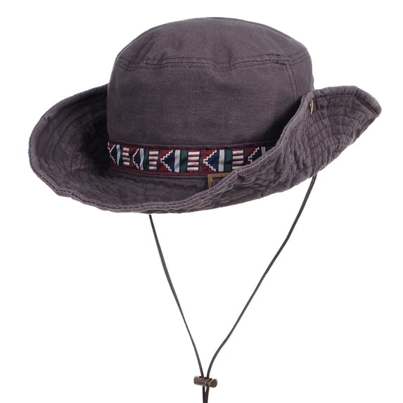WITHMOONS Boonie Bush Hat Aztec Pattern Wide Brim Side Snap KR8752 (Grey)