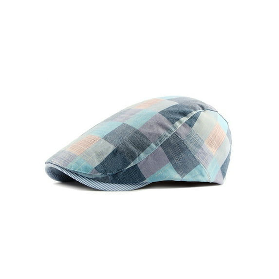 WITHMOONS Colorful Newsboy Flat Cap Cotton Check Plaid Cabbie Gatsby Golf Beret Hat YZ30106 (Blue)