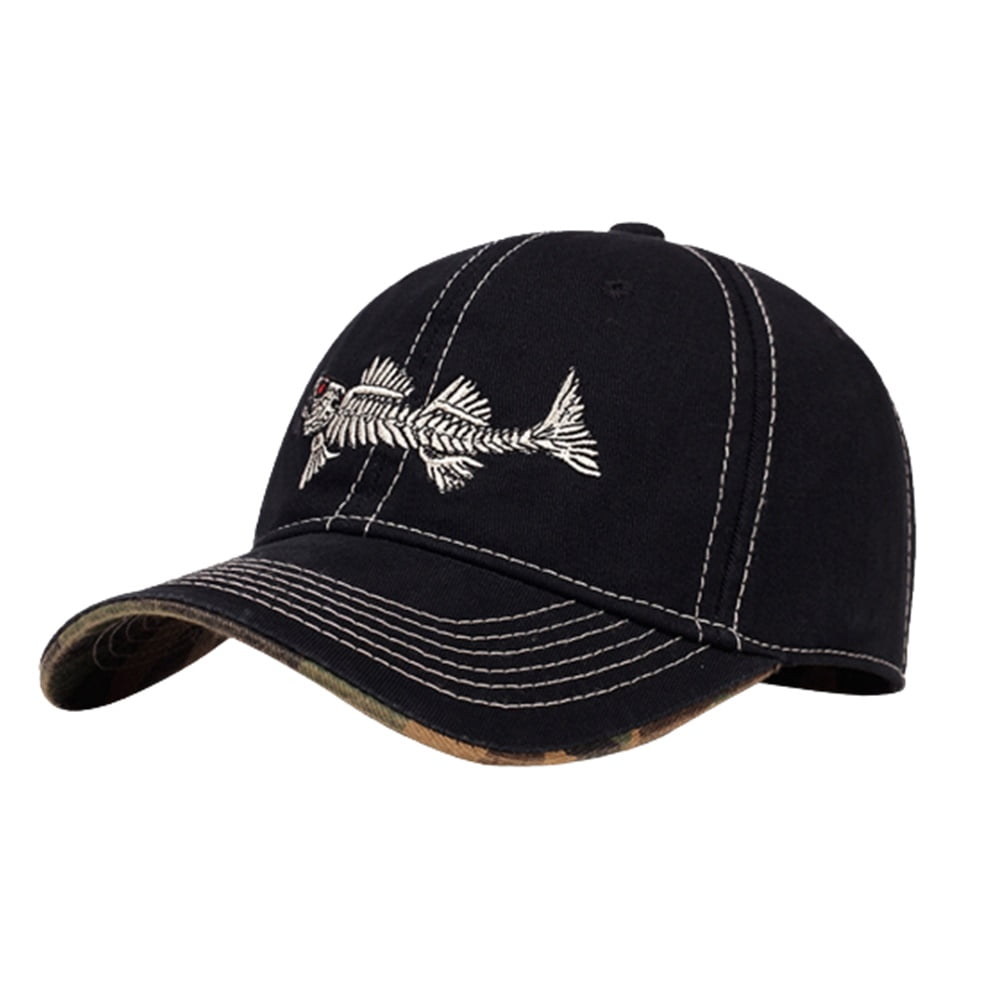 WITHMOONS Cotton Fishing Hat Fish Bone Embroidery Trucker Dad Baseball ...