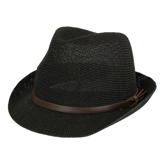 WITHMOONS Fedora Hat Summer Cool Paper Straw Trilby Band For Men SL61057 (Black)