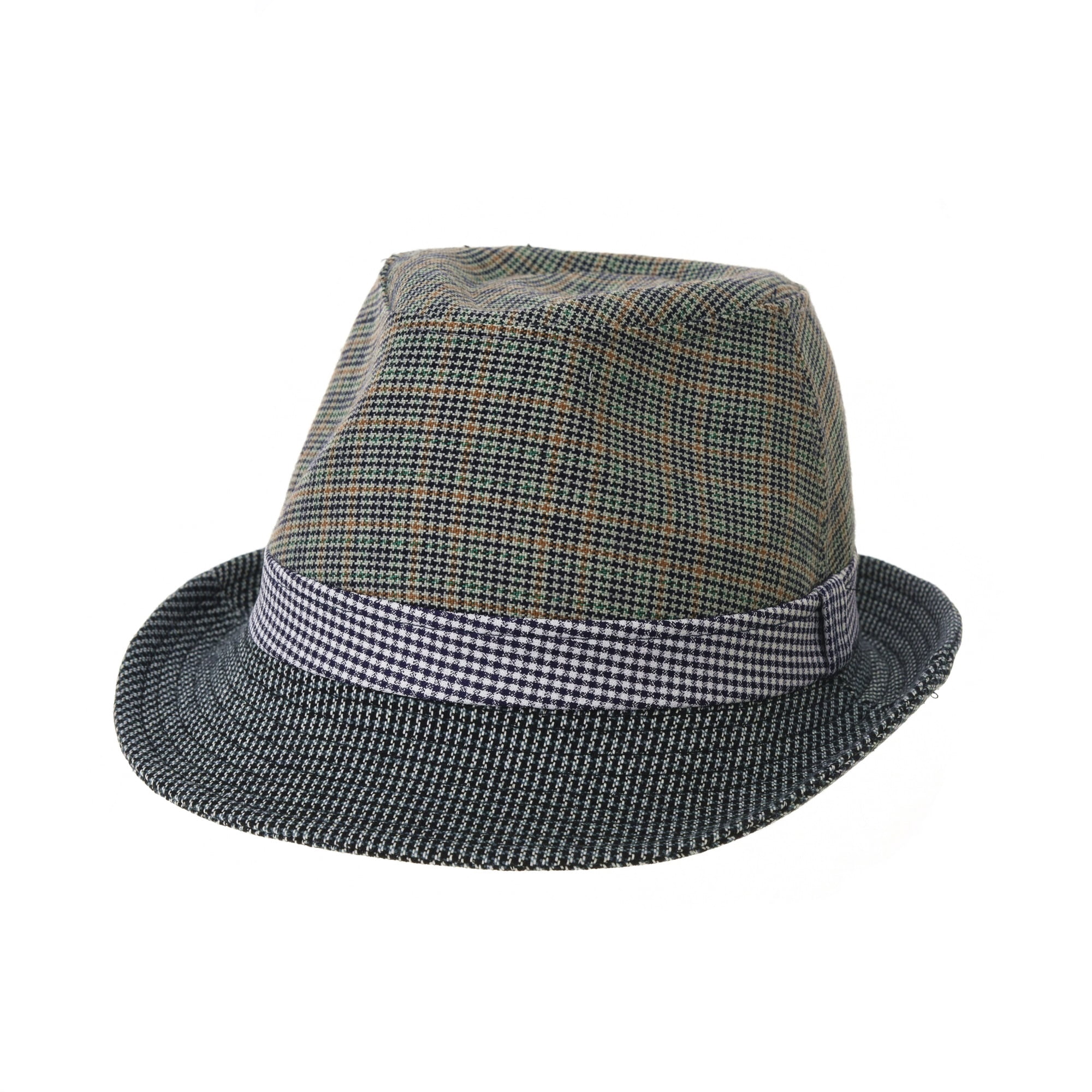 Black & White Plaid Cotton Fedora Hat Fall/Winter Plaid Trilby Fedora Hat with Black Band Trim  main image 4