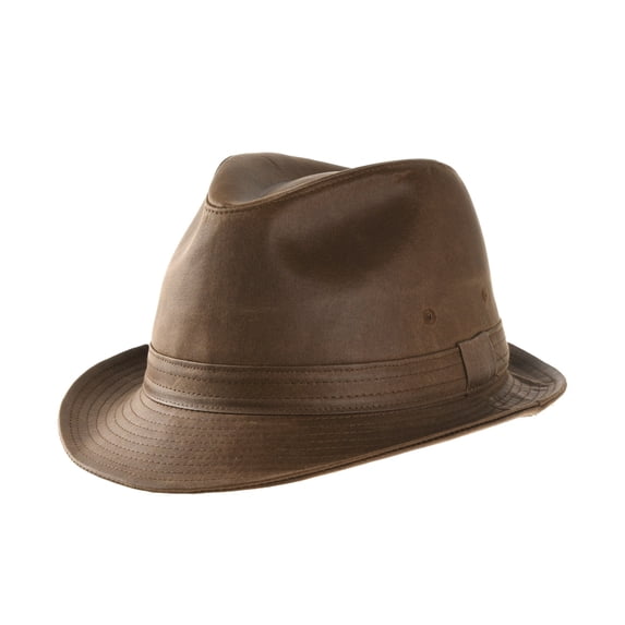 WITHMOONS Fedora Hat Vintage Weathered Leather Indiana Jones AC6387 (Brown, M)
