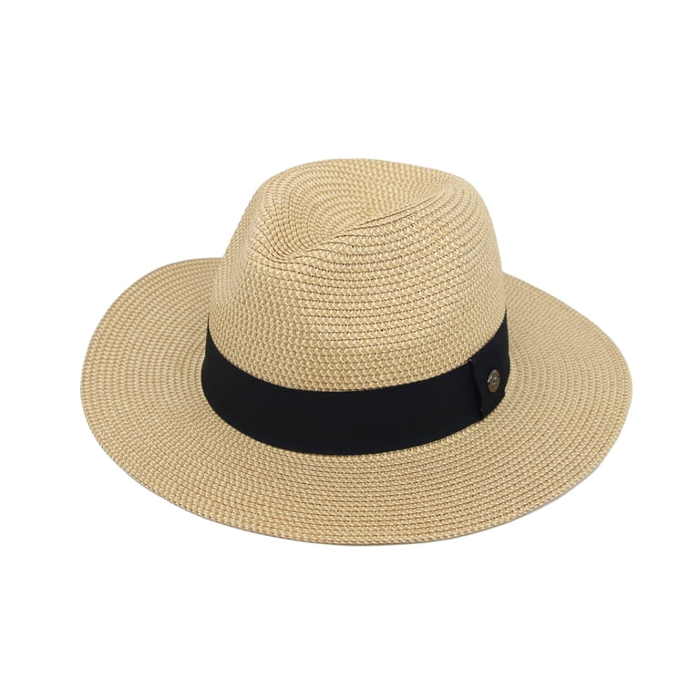 WITHMOONS Fedora Panama Sun Hat Wide Brim Straw Black Banded  display picture 3