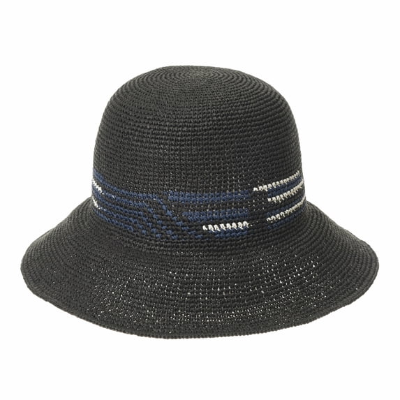 WITHMOONS Flanging Straw Sun Hat Trendy Summer Bowler For Women SLH1038 (Black)