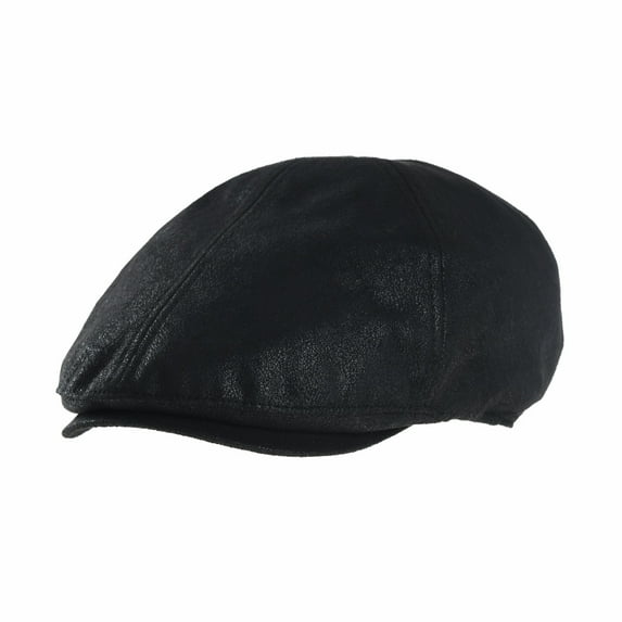 WITHMOONS Ivy Flat Cap Simple Classic Faux Leather Gatsby Hat SL3857 (Black)