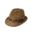 thumbnail image 1 of WITHMOONS Leopard Band Fedora Hat Short Brim Suede Trilby LD61466 (Beige), 1 of 4