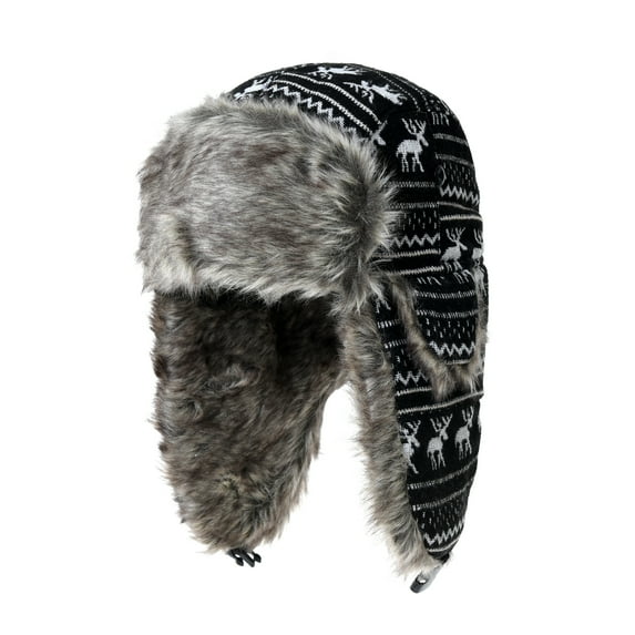 WITHMOONS Nordic Earflap Cap Trapper Trooper Ushanka Aviator Hat YZT0095 (Black)