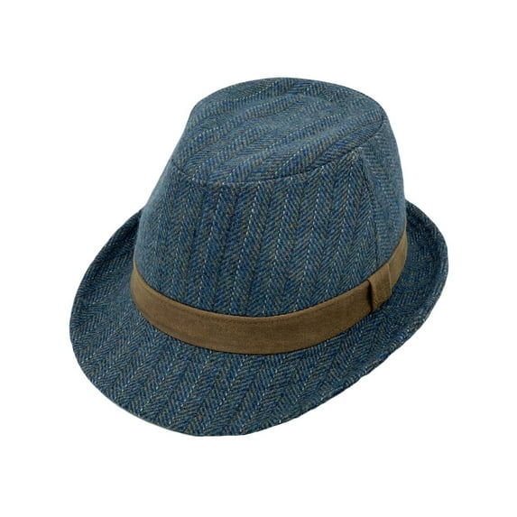 WITHMOONS Pinstripe Fedora Hat - Wool Classic Trilby - Manhattan Short Brim for Men Women LD61569 (Blue)