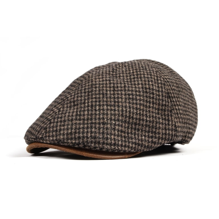WITHMOONS Tweed Newsboy Hat faux leather brim Flat Cap 