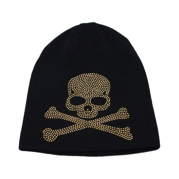 WITHMOONS Unisex Cotton Skull Rhinestone Beanie Hat Knitted Cap YT51352 (Gold)