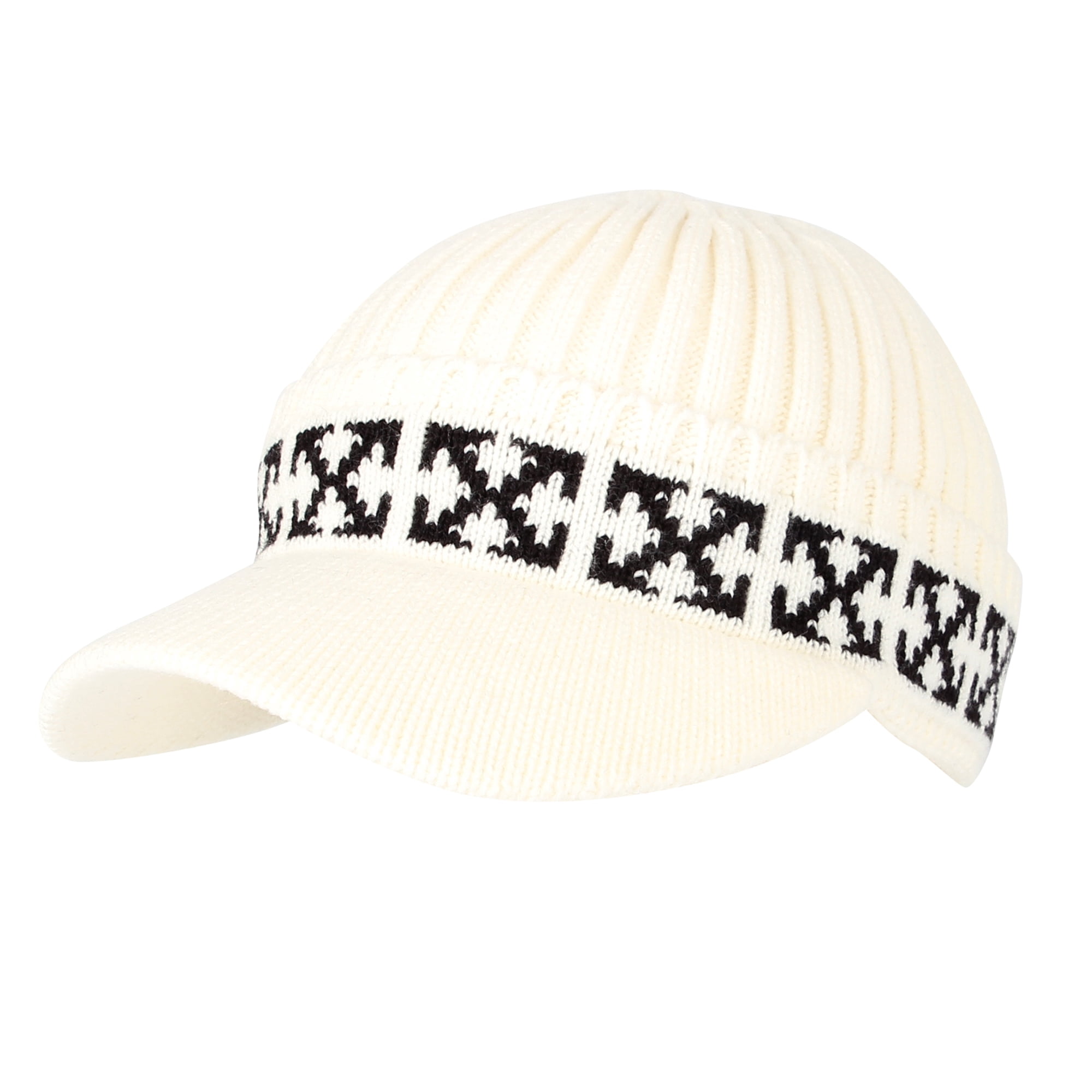Off-White Ivory Knit Hat with Black Logo Ribbed Knit Beanie Hat in Ivory – Bo+Tee main image 3