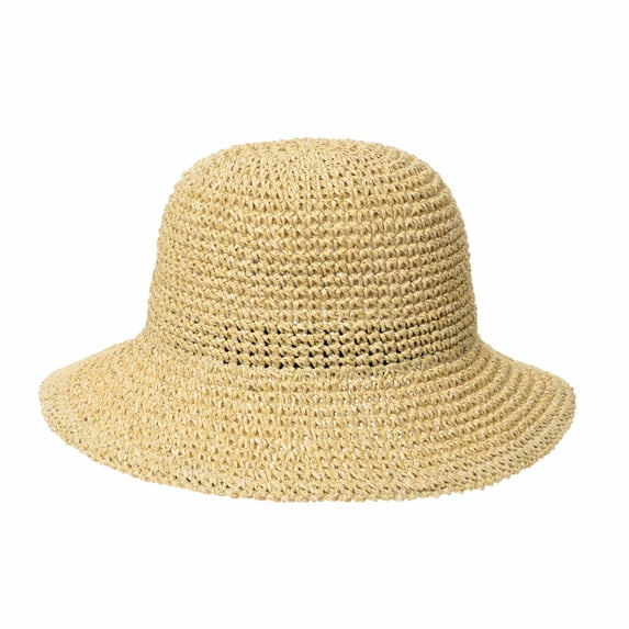 WITHMOONS Women Flanging Straw Sun Hat Summer Bowler Beach Cap CR9982 (Beige)