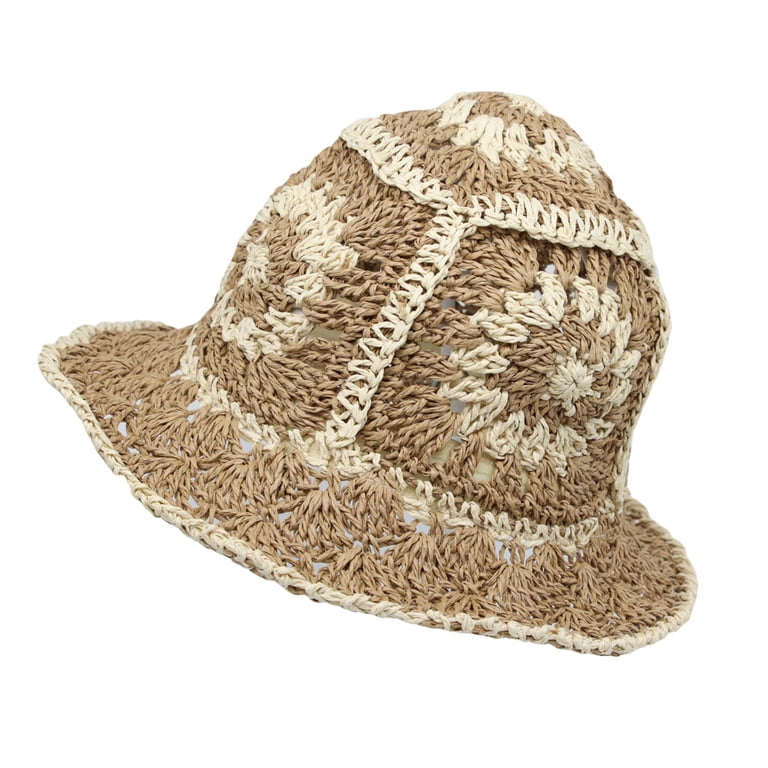 WITHMOONS Women Floral Straw Crochet Sun Cap Summer Bowler 