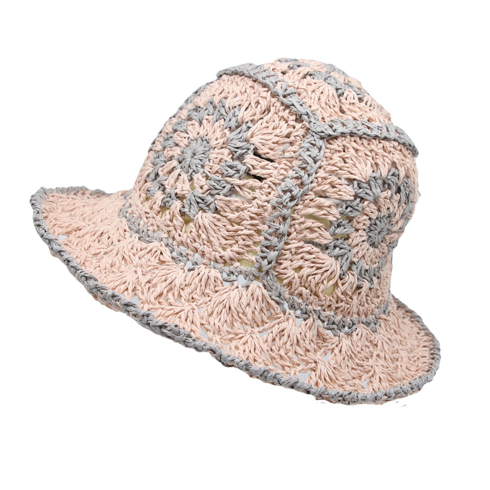 WITHMOONS Women Floral Straw Crochet Sun Cap Summer Bowler  display picture 1