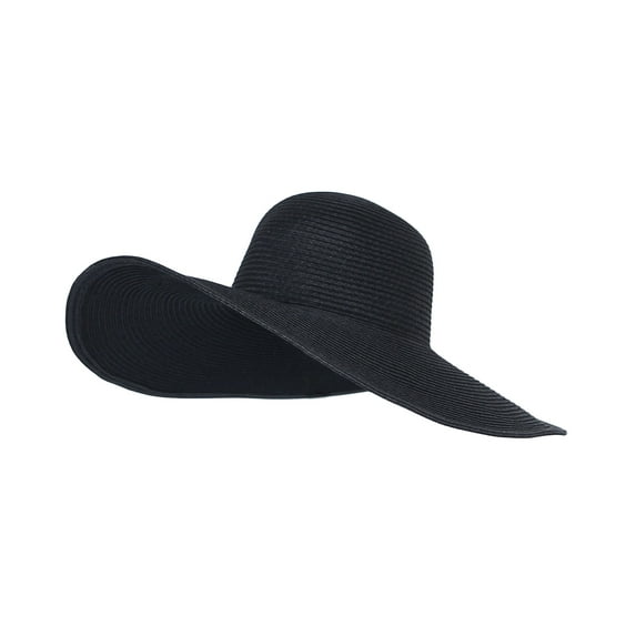 WITHMOONS Women Straw Sun Hat Wide Brim Floppy Beach Cap UPF 50+ SZ90045 (Black)