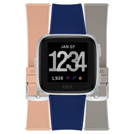WITHit - Fitbit Versa 3 & Fitbit Sense Silicone One size fits all Watch band - Navy/Light Gray/Blush Pink