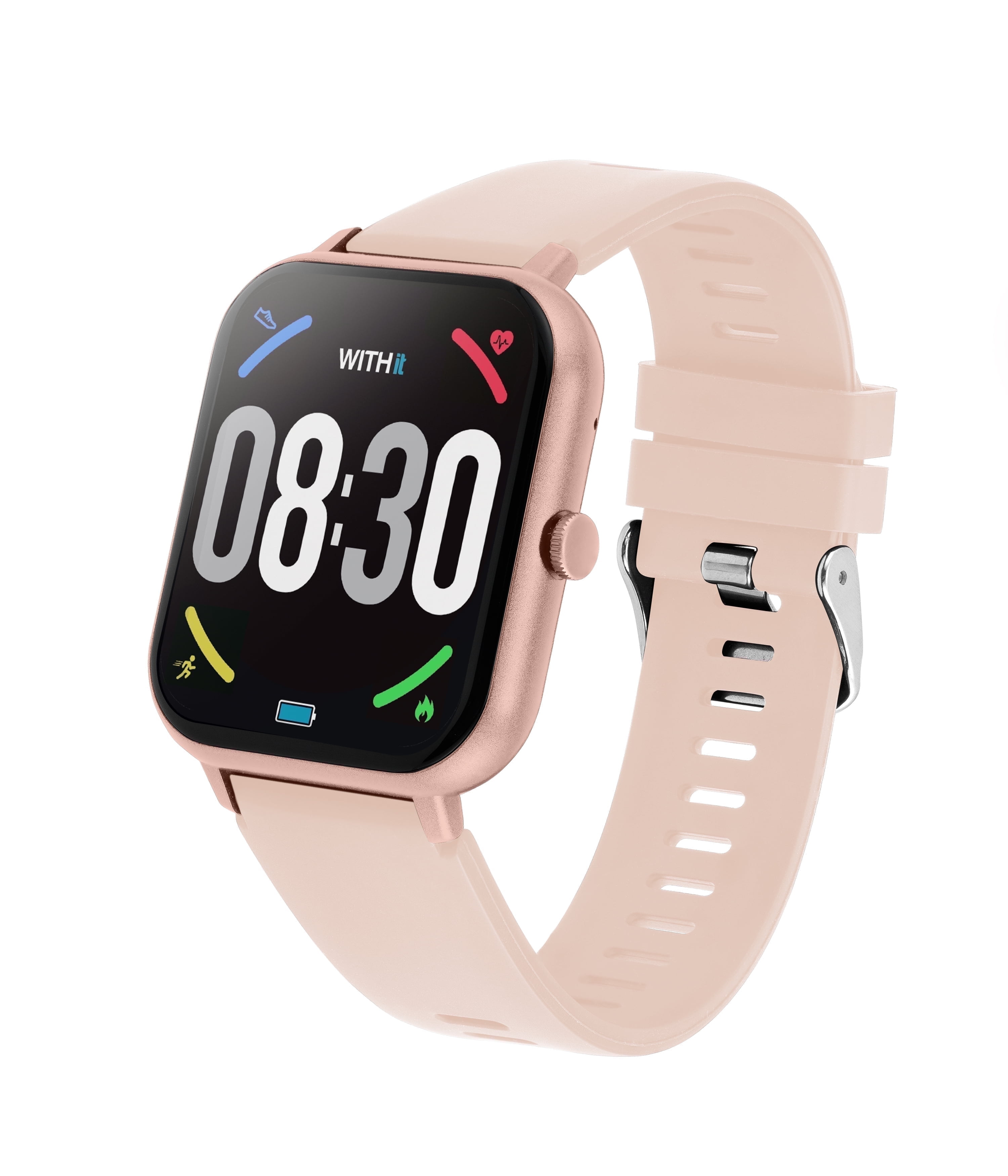 WITHit EXA Series Touch Screen Smartwatch with Blush Silicone Band and over 25 Built-In Features