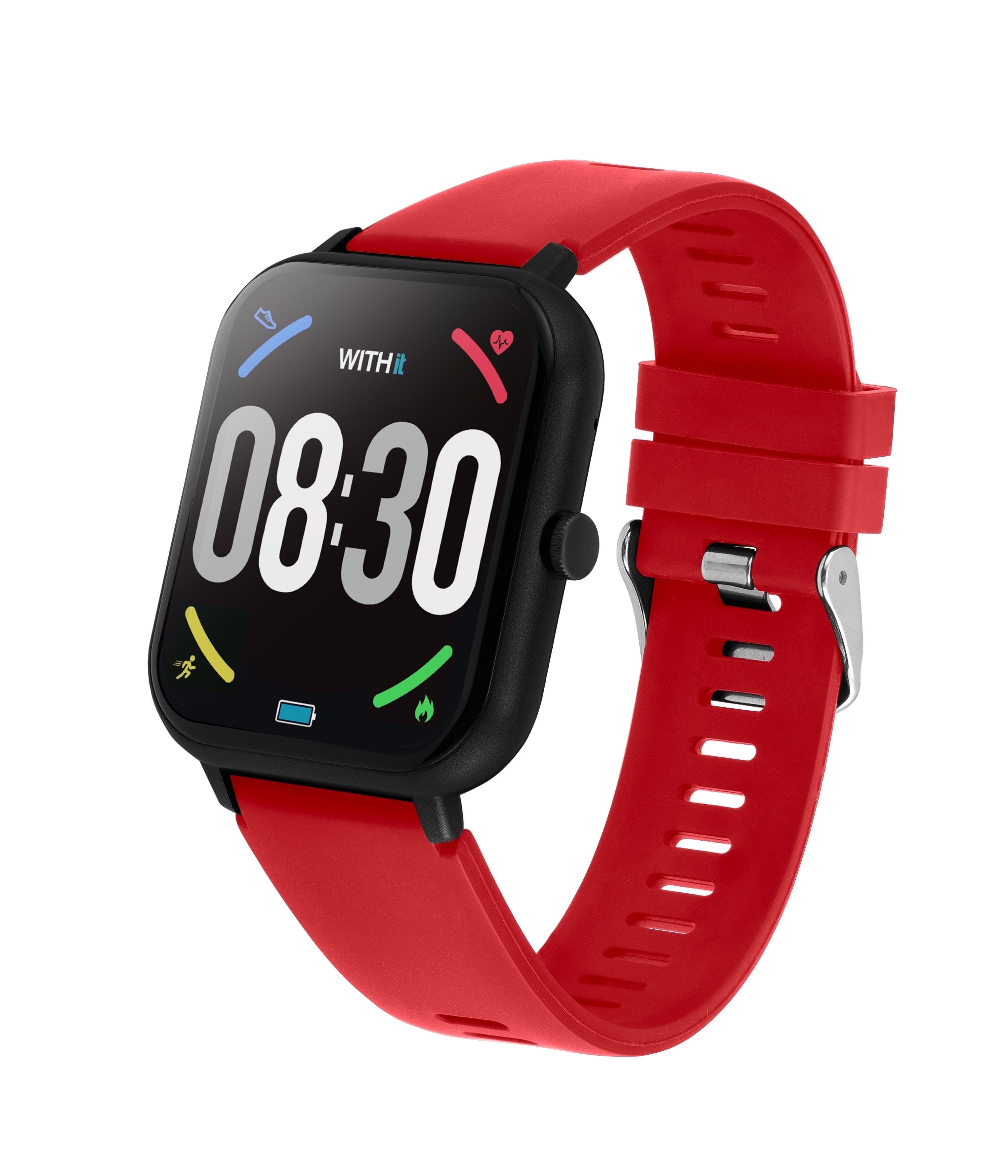 WITHit EXA Series Touch Screen Smartwatch with Red Silicone Band and over 25 Built-In Features