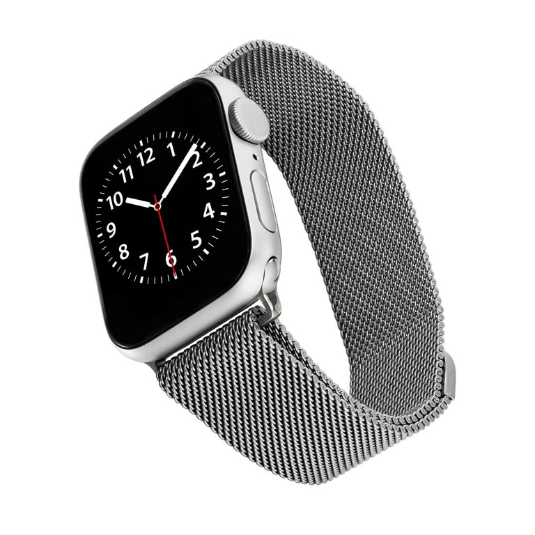 Nine West Women's Stainless Steel Mesh Bracelet with Black Printed Pattern  and Adaptors Compatible 42mm, 44mm, 45mm Ultra 49mm Apple Watch