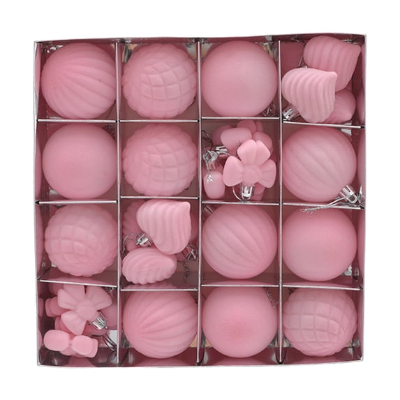 WITYUKE 32 Pieces 6CM Special Shaped Flocking Christmas Balls, Velvet Touch Ornaments, Plastic Flocked Decorations, Pink White Color for Christmas Tree Garland, Holiday Home Party Decor