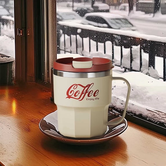 Wityuke Coffee Thermos with Lid and Spoon - Termo Para Cafe, Stainless Steel Hot Drinkware, Double Wall Vacuum Cup, Portable Travel Mug for Hot Water and Soup, Gift Idea, 13oz