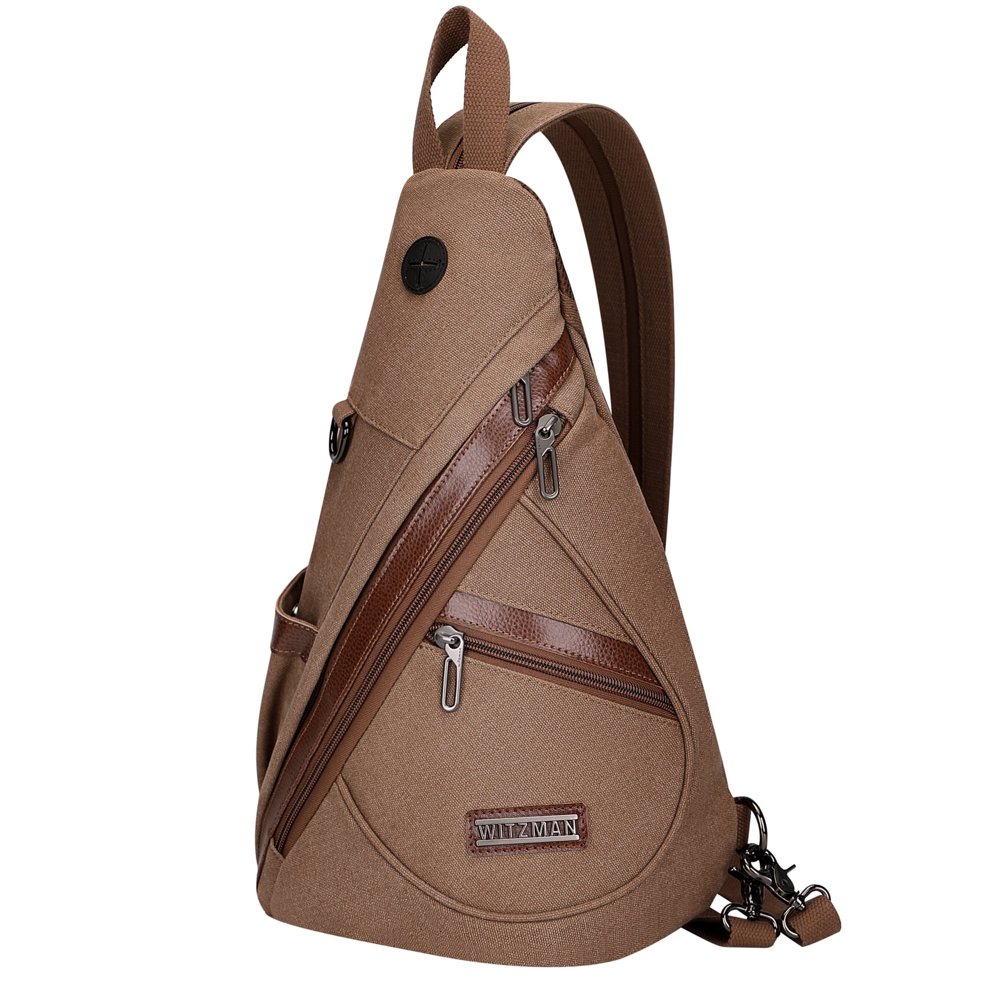 WITZMAN Canvas Sling Bag for Men Women Convertible Sling Backpack Crossbody Vintage Chest Bag Travel Casual Daypack(A8003 Brown)