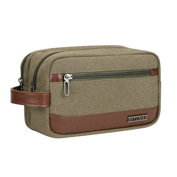 WITZMAN Canvas Toiletry Bag for Men Hanging Dopp Kit Organizer Water-Resistant Travel Toiletries Bag Men Bathroom Bag with Wet Pocket(A8001 Army Green)