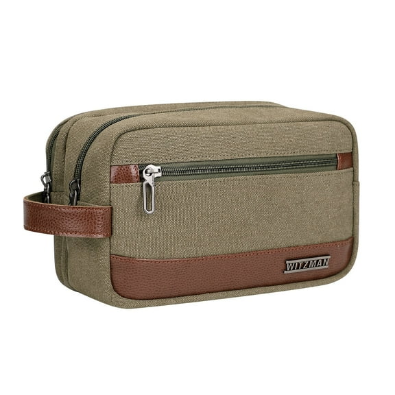 WITZMAN Canvas Toiletry Bag for Men Hanging Dopp Kit Organizer Water-Resistant Travel Toiletries Bag Men Bathroom Bag with Wet Pocket(A8001 Army Green)