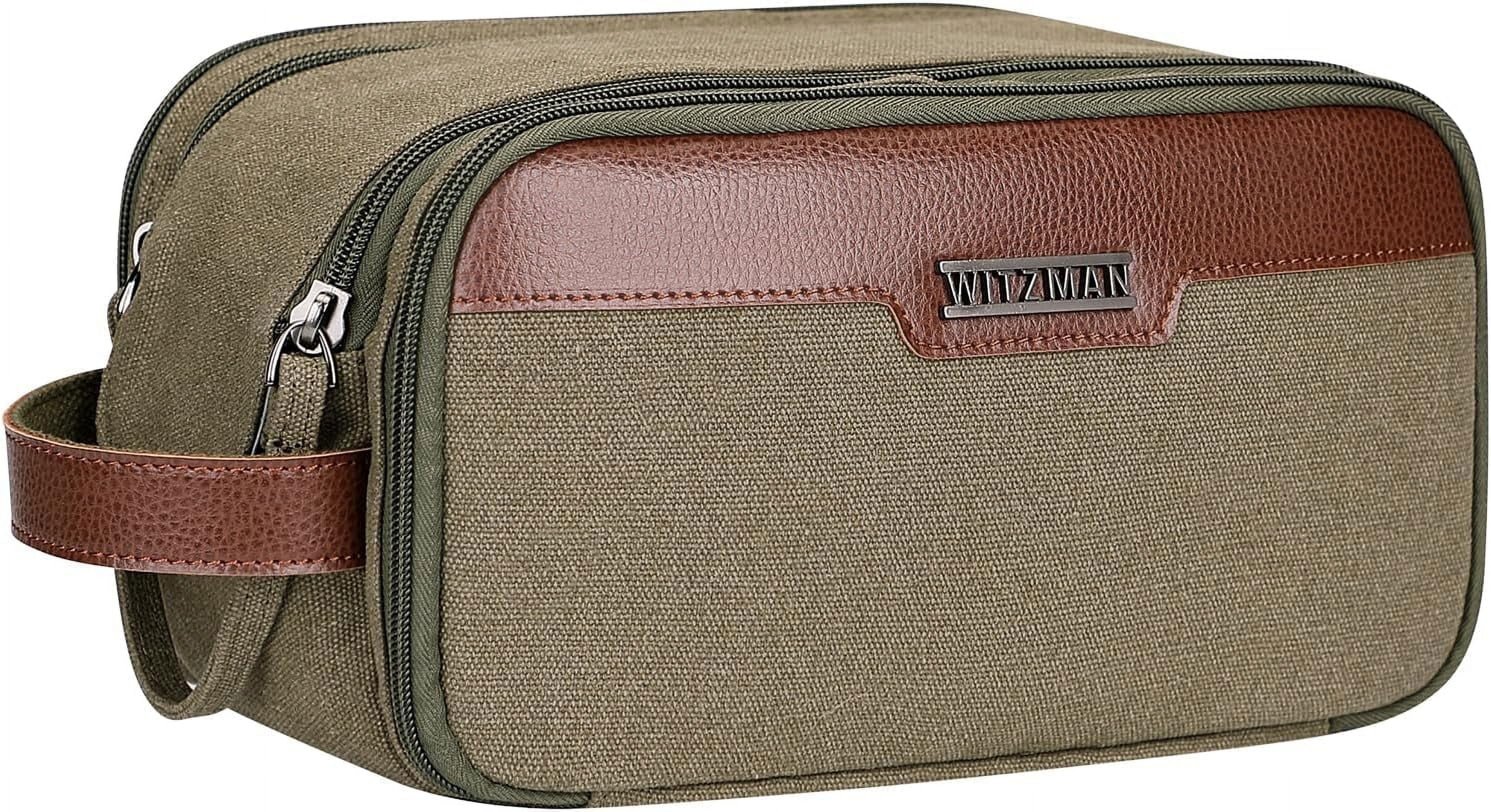 WITZMAN Canvas Toiletry Bag for Men Large Capacity Hanging Dopp Kit for Men Leather Toiletries Water-Resistant Bathroom Bag(A8002 Army Green)
