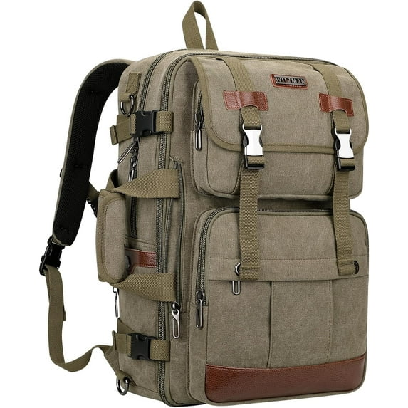 WITZMAN Canvas Travel Backpack for Men Women Expandable Large Carry on Duffel Bag Backpack for Airplane Fit 17 inch Laptop (A6617-3 Army Green)