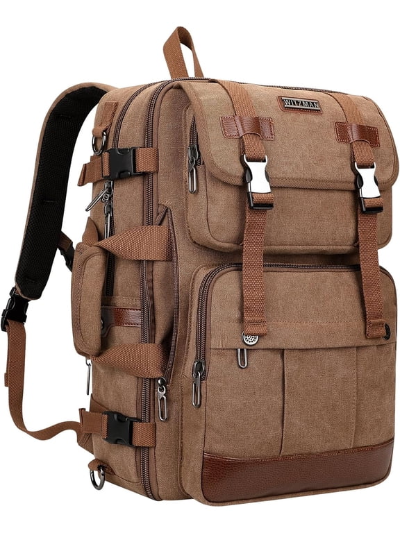 Canvas Travel Backpack for Men Women Expandable Large Carry on Duffel Bag Backpack for Airplane Fit 17 inch Laptop (A6617-3 Brown)